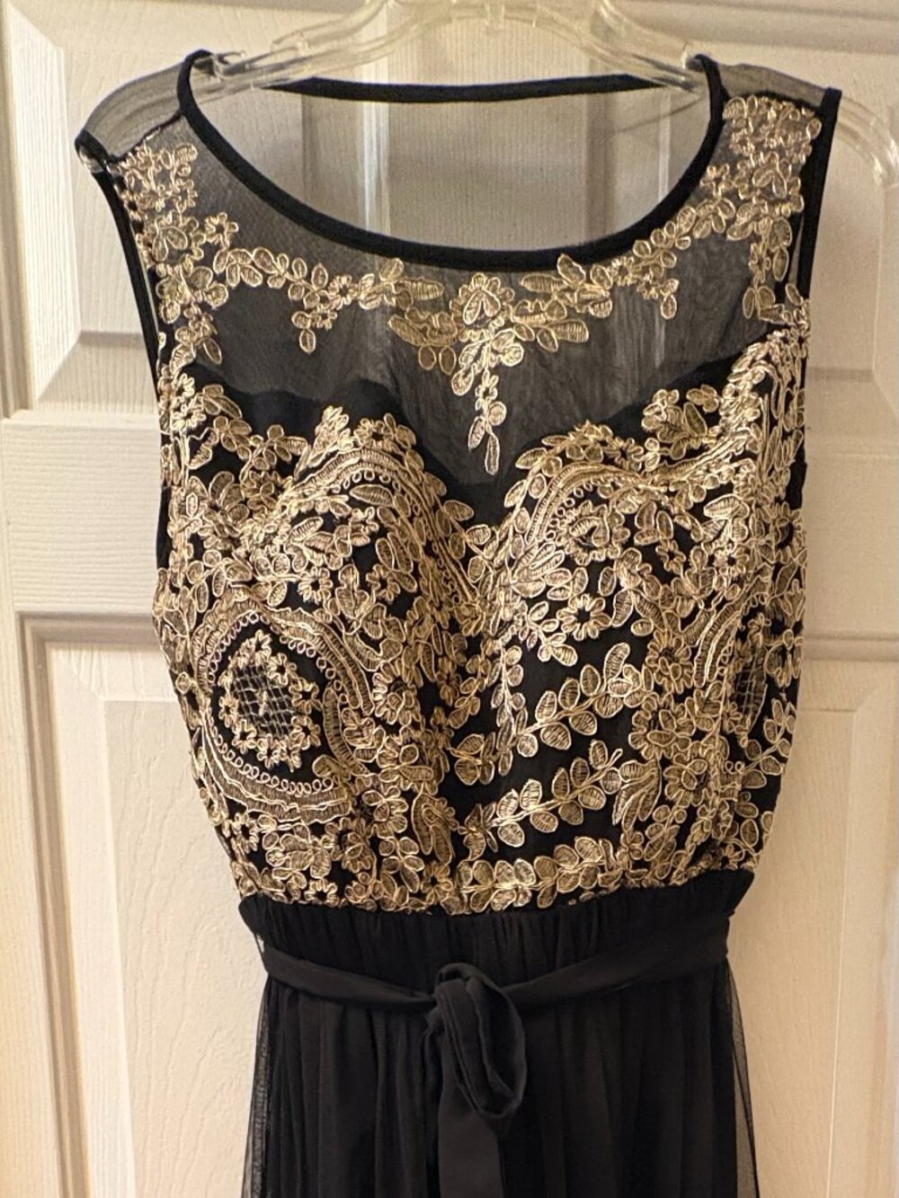 Candalite Women’s Black & Gold Embroidered Chiffon Dress – Size 1X